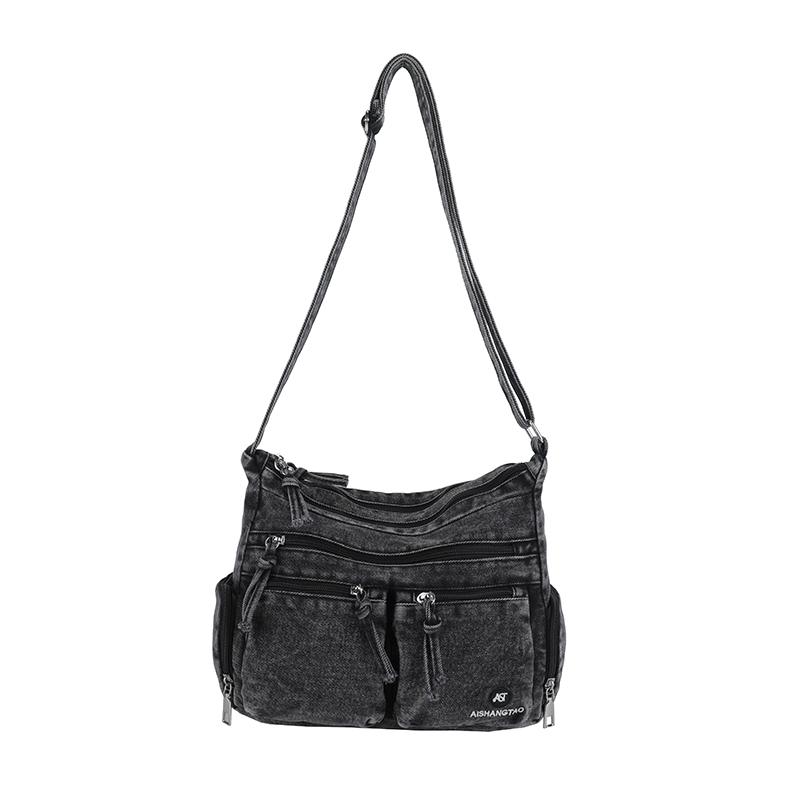 Multi Pocket Denim Crossbody Bag Adjustable Strap Large Capacity Casual Shoulder Purse for Women