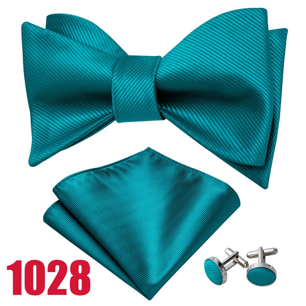 Barry.Wang Herren-Krawatten-Set aus gewebtem Satin, Jacquare-Seide, florales Fliege-Einstecktuch-Manschettenknopf-Set