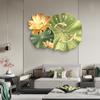 Modern Light Luxury Home Decor with Clock Decorative Painting with LED Light Nine Fishes and Lotus Flower Wall Clock Mural