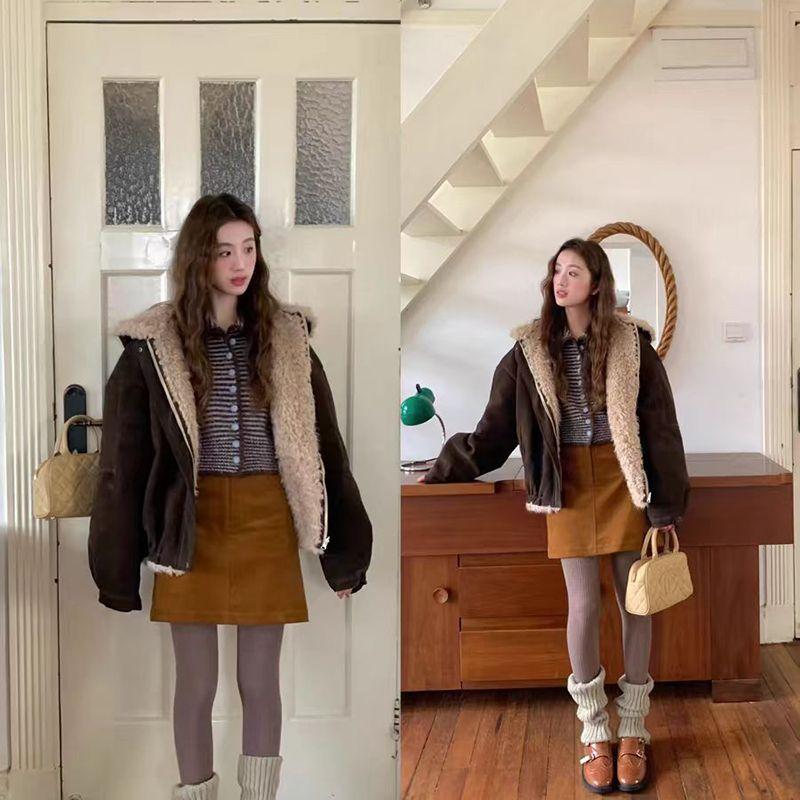 Small Lapel Striped Cardigan Autumn Winter Short Chic Light Luxury Contrast Women's Sweater Jacket