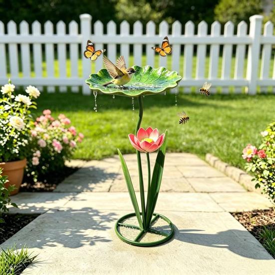 Xiaobudian Metal Sunflower Bee Feeder, Lotus Leaf Butterfly Cup, Outdoor Watering Station, Pollinators Bath Bowl for Garden Yard Lawn Decor