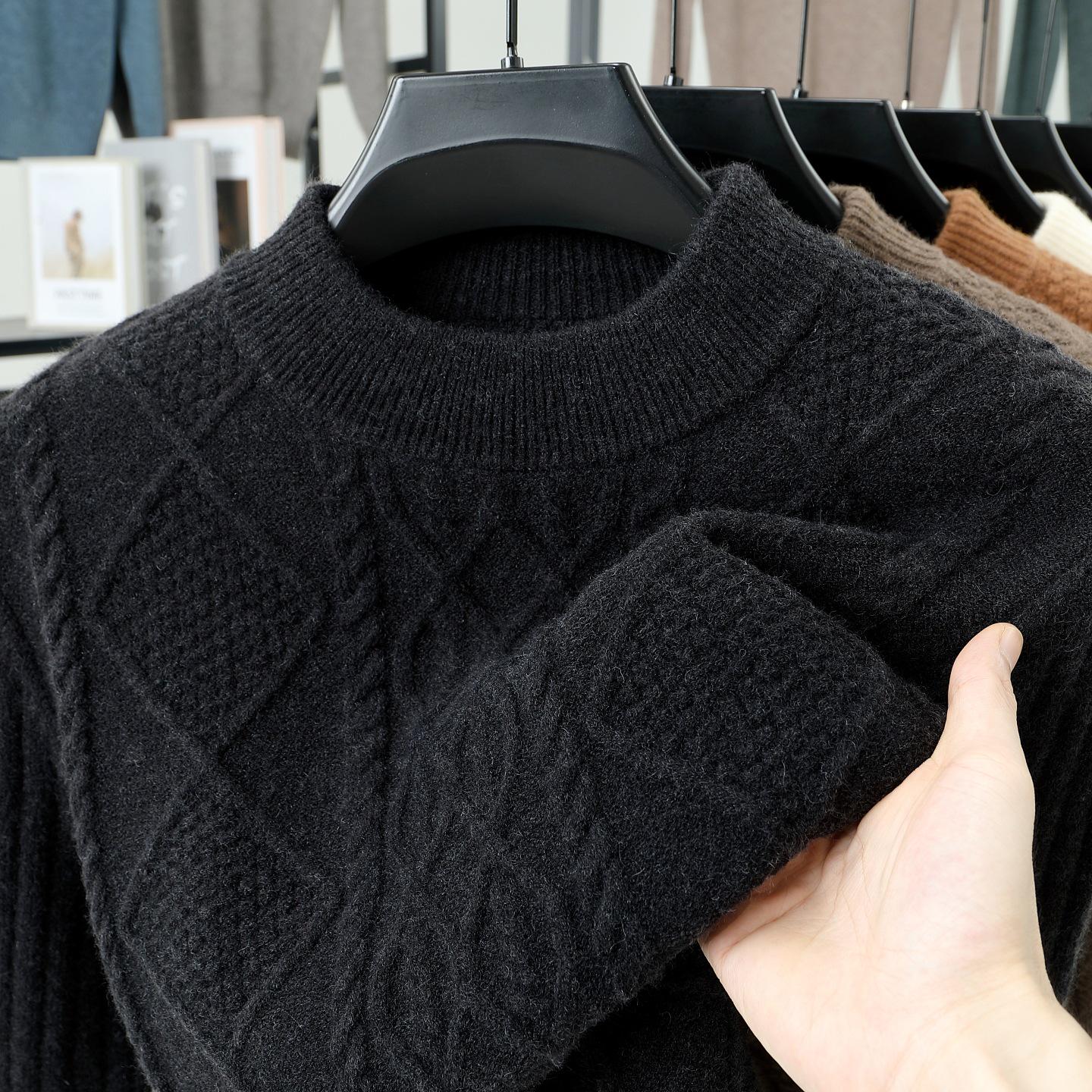 High-Quality Men s Winter 2025 Wool Sweater - Thick, Long-Sleeve, Half-High Collar with Trendy Jacquard Design M