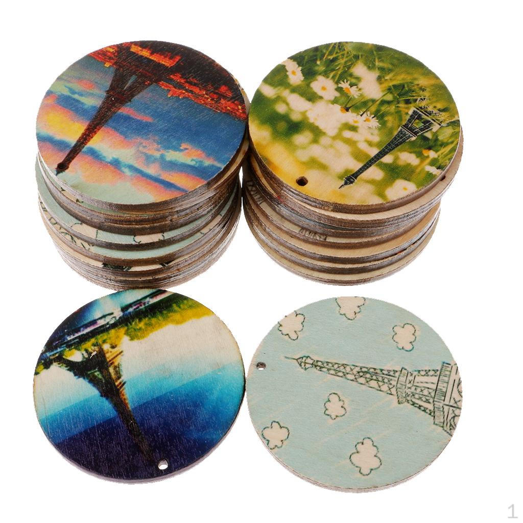 

20 Pieces Round Painted Wood Home Party Hanging Gift Tag DIY Scrapbooking