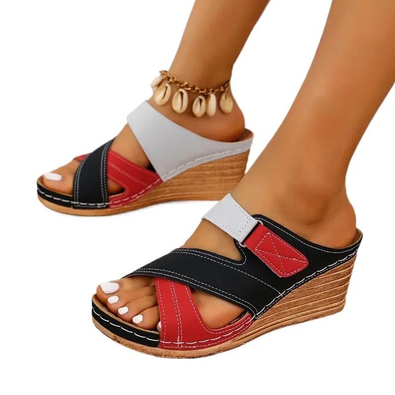 

Fashion Ladies Shoes 2025 Peep Toe Slippers Women Fashion Color Matching Casual Summer Footwear Plus Size Women s Platform Wedge Sandals 36