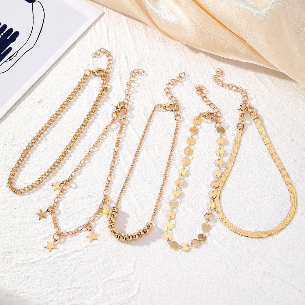 Accessory Star for Women Daily Wear Snake Chain Ankle Beach Vacation 5pcs/set Gift Anklet Tassel  Jewelry