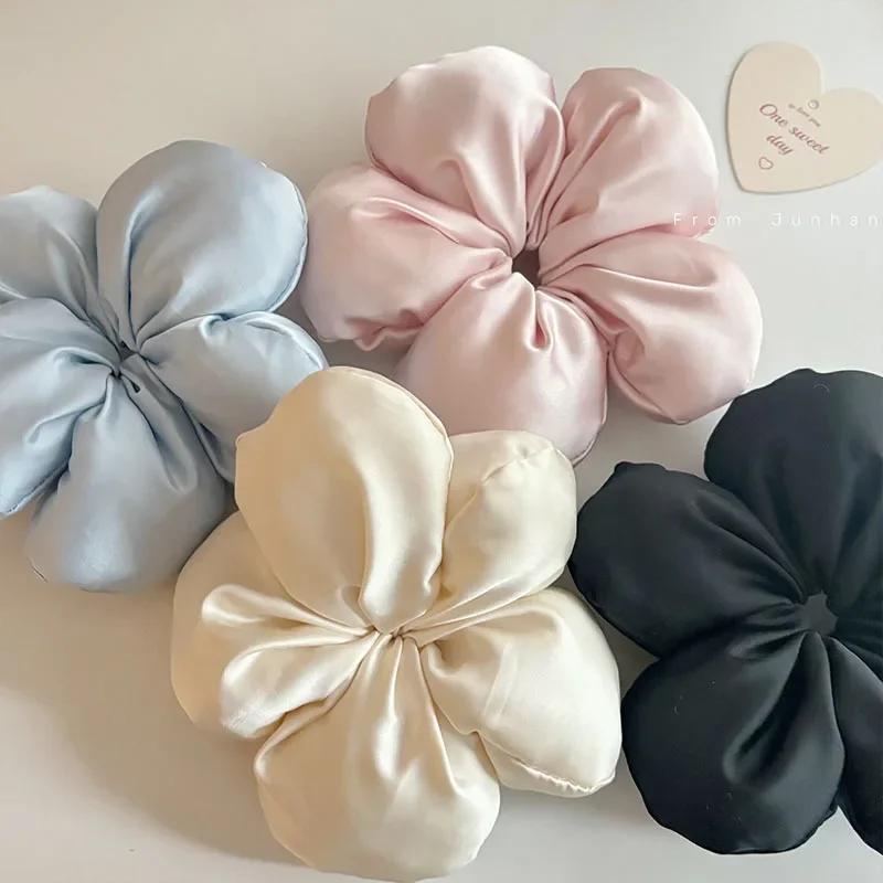 Oversized Fluffy Bread Flower Elastic Hair Ties for Women Solid Color Sweet Cute Girls High Ponytail Scrunchies Trendy Headdress