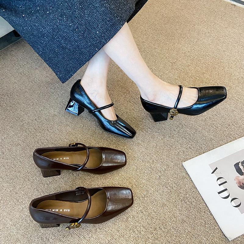 G2322-220 temperament retro Mary Jane shoes women's 2025 new thick-heeled single shoes one-word buckle high heels