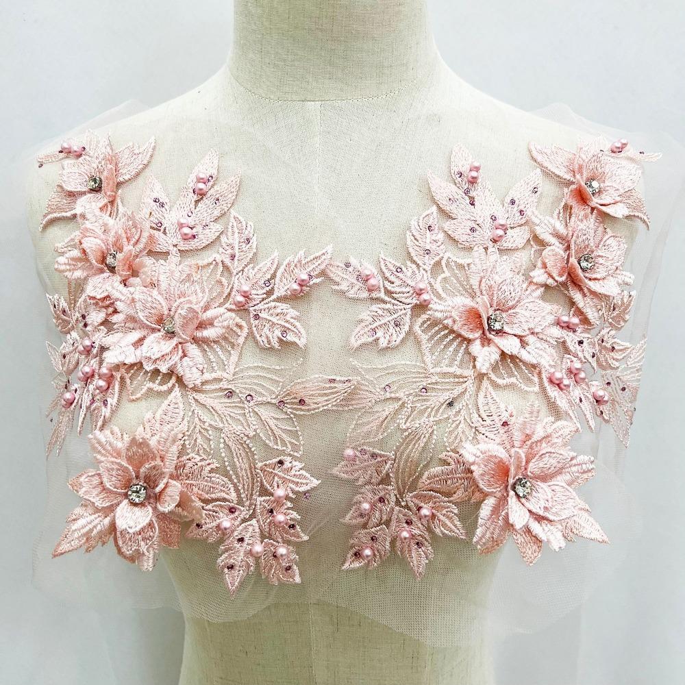 Sequins Flower 3D Embroidery Patches Handmade Lace Fabrics Applique Embroidered Floral Patches
