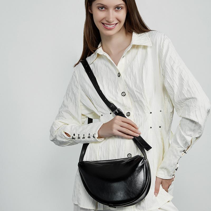 Genuine Leather Women's Dumpling Bag Laid-back Style Crescent-shaped Bag Large-capacity Single-shoulder Crossbody Bag