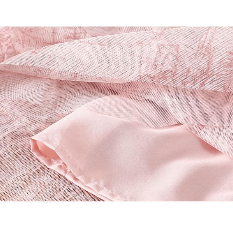 DIMANAF 2025 Summer Women Skirts Vintage Elastic Pleated Elegant Long Skirts New Lace Blue High Waist