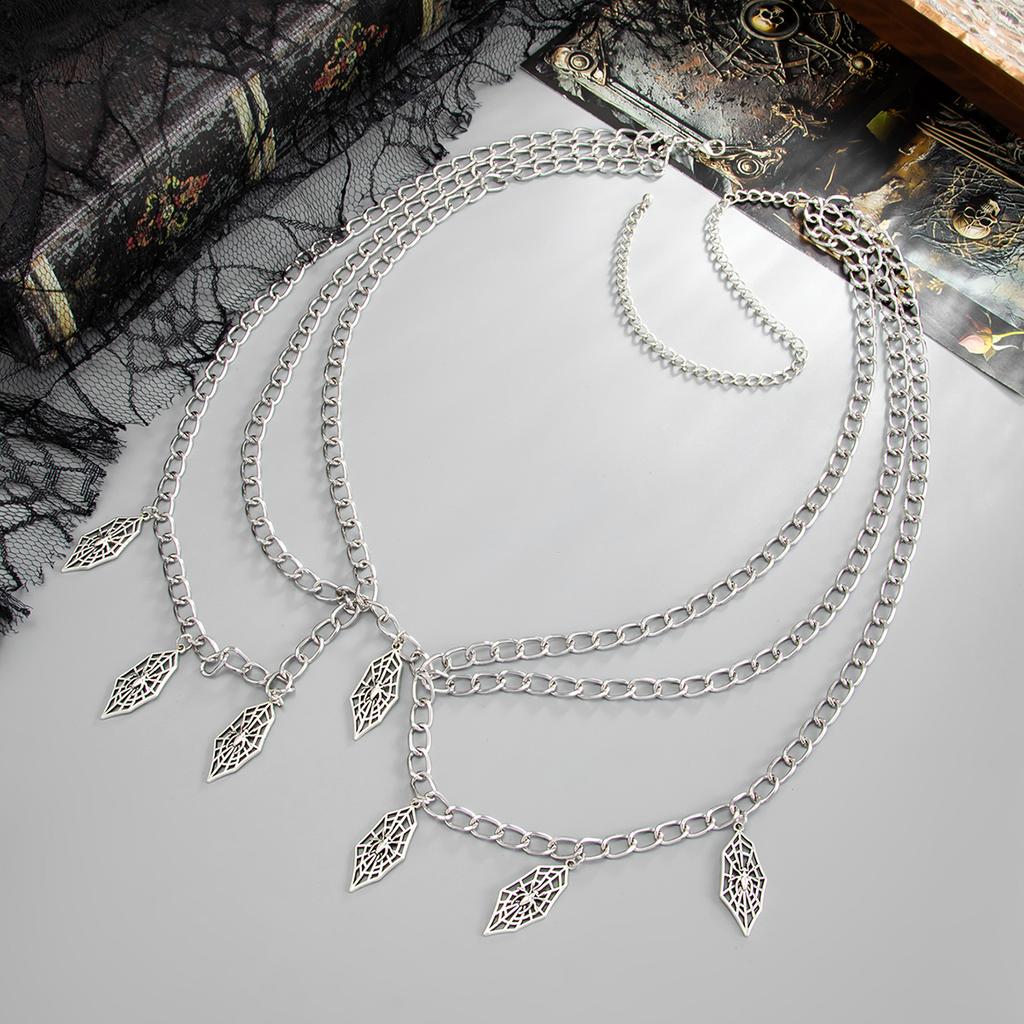 Punk Style Spider Web Pendant Multi-Layer Body Chain Vintage Crescent Moon Joint Waist Chain for Women Men Unisex Streetwear Accessory