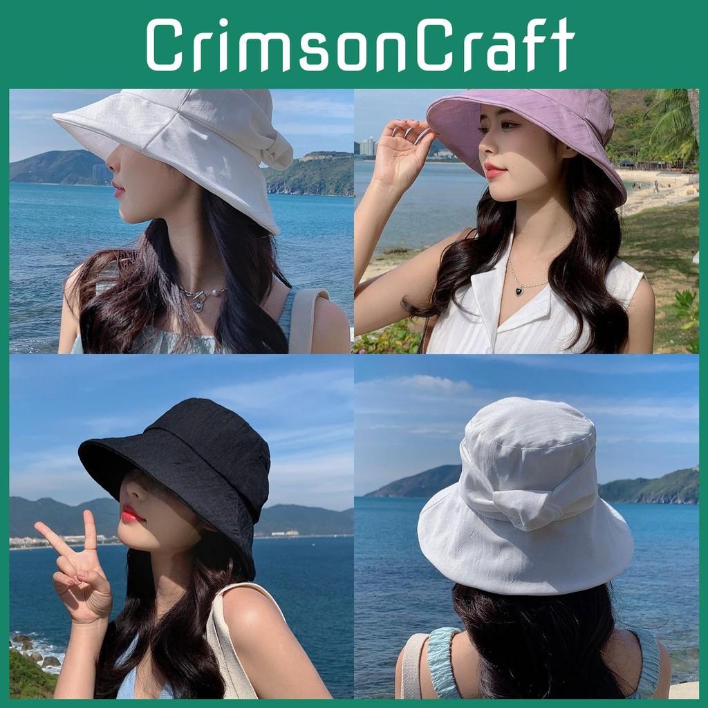 Color Solid Butterfly Tie Beach Cap Wide Brim Outdoor Activities Breathable