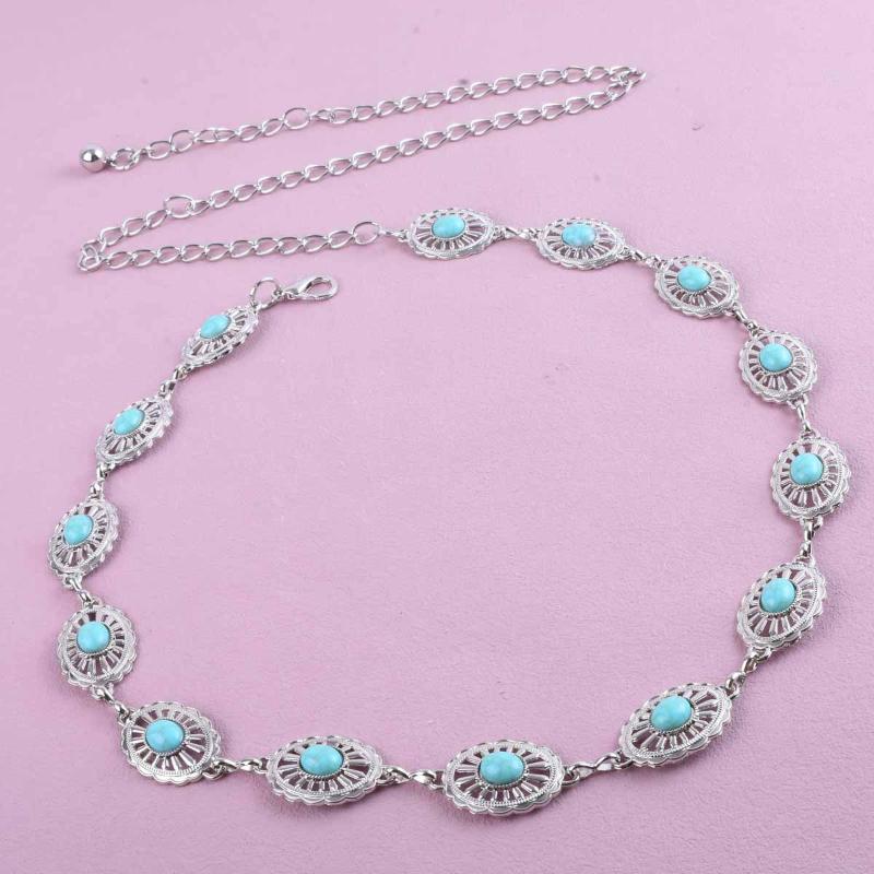 Fashion Bohemian Female Circular Waist Chain Luxury Turquoise Ellipse Chain Belt For Women Suitable For Skirts Dress