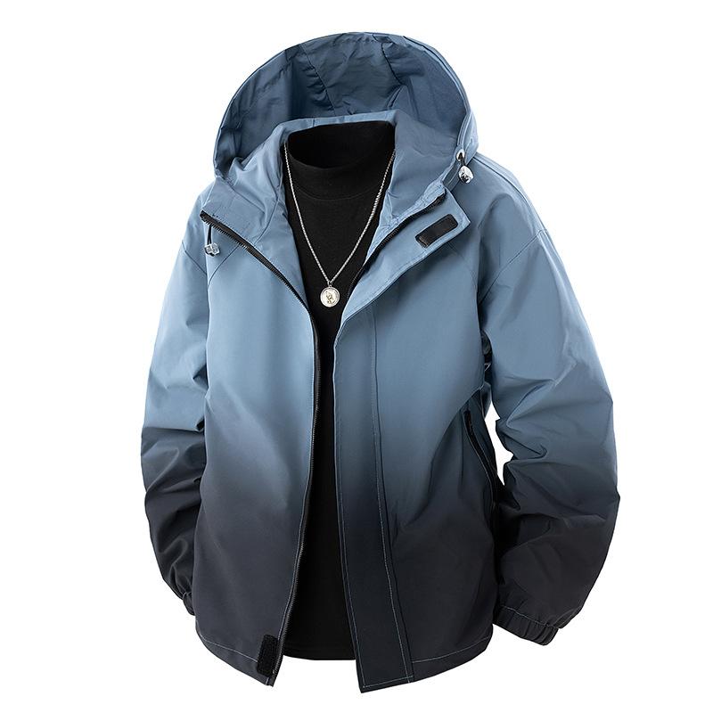 Versatile Coat Minimalist Hooded Jacket Men Gradient Loose Workwear Outdoor Waterproof Windproof Rushing Jacket Men Breathable Work Casual Jacket
