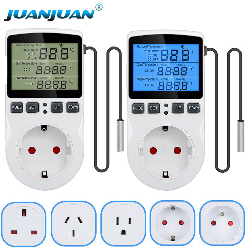 LCD Digital Thermostat Timer Socket EU/US/FR/UK/AU Temperature Controller Outlet with Timer Switch Cooling Heating Sensor