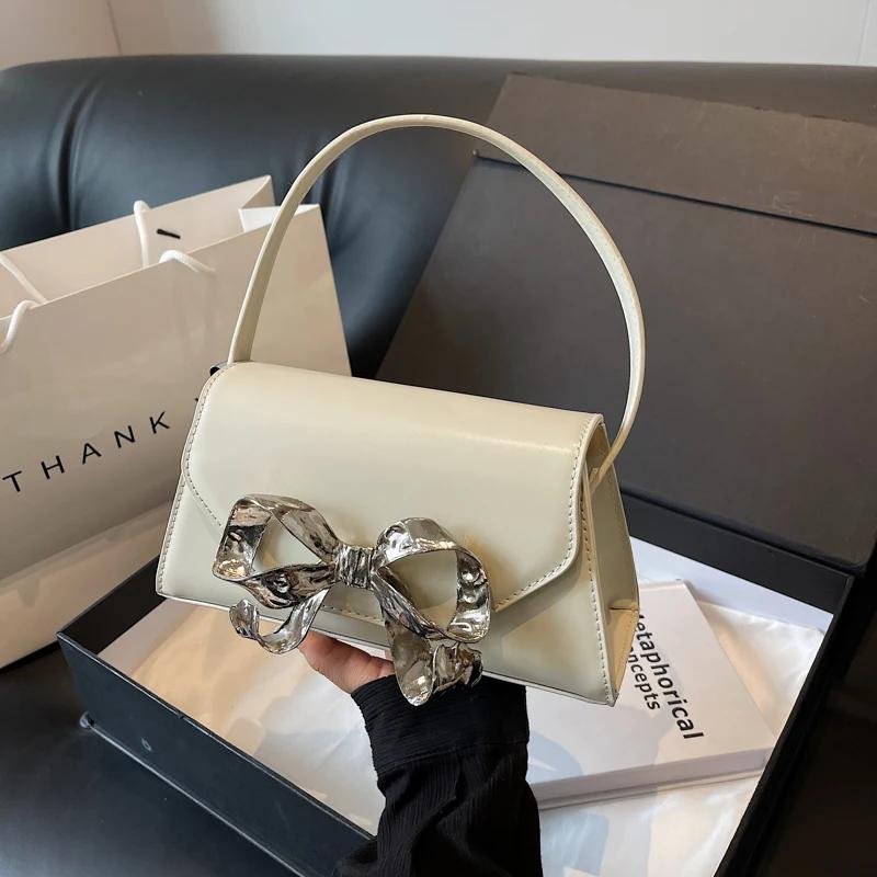 Spring and Summer Fashionable Bow Decoration Crossbody Bags For Women‘s Luxury Designer Solid Color PU Leather Shoulder Handbags