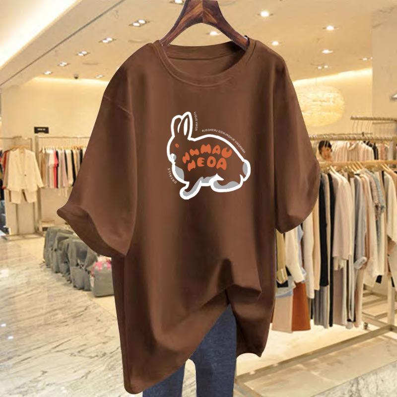 

New rabbit printed cotton short-sleeved t-shirt women s loose top design bottoming shirt XXXL