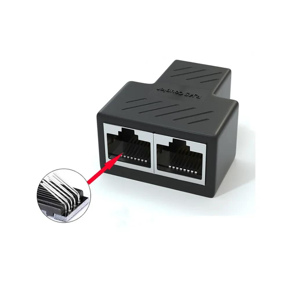 2Pcs 1 To 2 Way LAN RJ45 Extender Splitter Ethernet Adapter For Internet Cable Connection 1 Input 2 Output High Quality