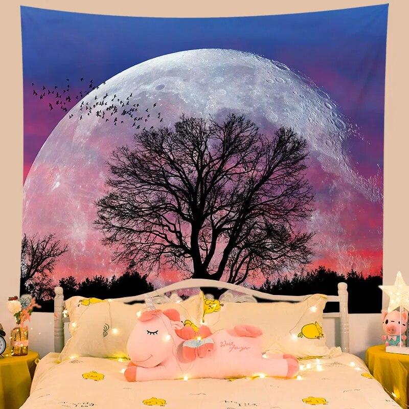 Tapestry Flower Moon Night Home Aesthetics Living Room Wall Decoration Hanging Background Cloth