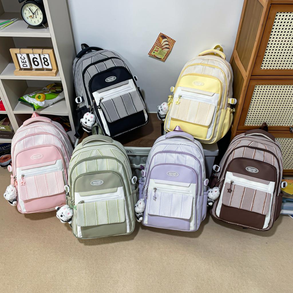 Schoolbag New Large Capacity Striped Junior High School Student School Bag Gaoyan Lightweight Casual Girls Backpack Outdoor Travel Backpack