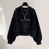 No Hat Hoodies Women O-neck Solid Color Zippers Front Pockets Autumn Female Long Sleeve Hoodie Korean Loose Fashion All-match