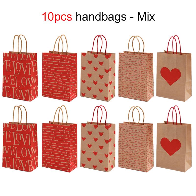 5/10pcs Kraft Paper Gift Bags with Handles Festival Supply Wedding Valentine Day Style LOVE Print High-capacity Storage Bag TMZ