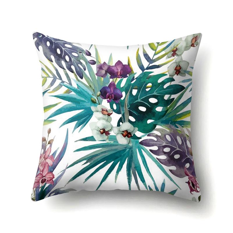 Polyester Pillowcase Nordic Ins Style Plant Flower Print Peach Leather Velvet Pillowcase Car Waist Cushion Cover
