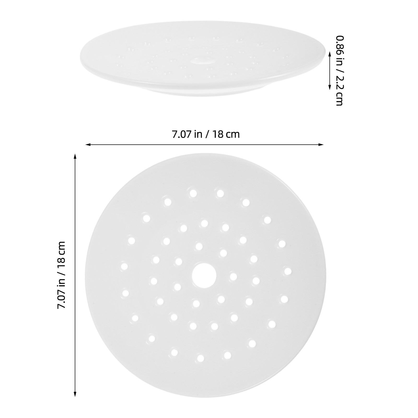 2Pcs Ceramic Steamer Plates Microwave Safe White Porcelain Dumpling Steamer Tray Perforated Round Steaming Plate for Fish Buns