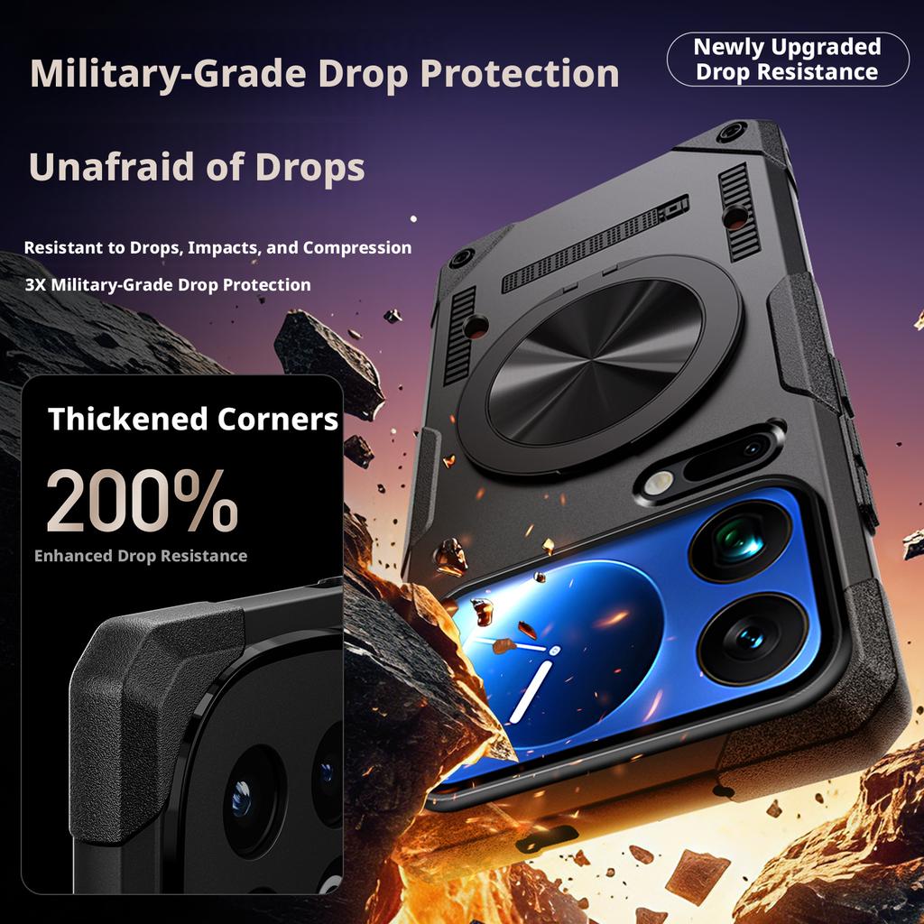 For Xiaomi Mi 17/17 Pro/17 Pro Max Case 360° Rotatable Stand Built-in Airbag Military-Grade Drop-proof Rigid Cover
