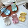 1pcs Mini Square Contact Lens Case with Mirror for Women Colored Lens Box Solid Color Eye Care Container Cute Travel Kits