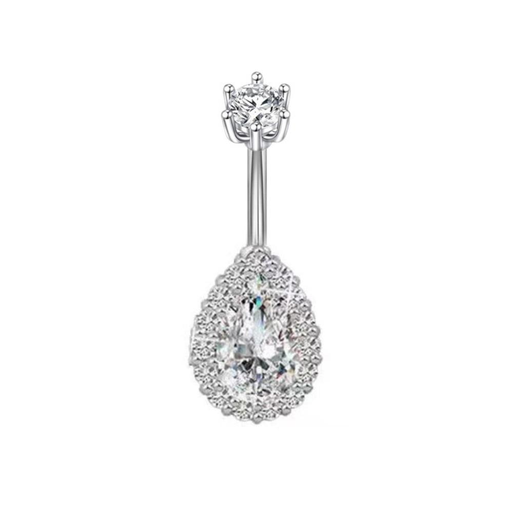 Rhinestone Belly Button Ring Stainless Steel Body Piercing Jewelry Zircon Navel Ring Gift