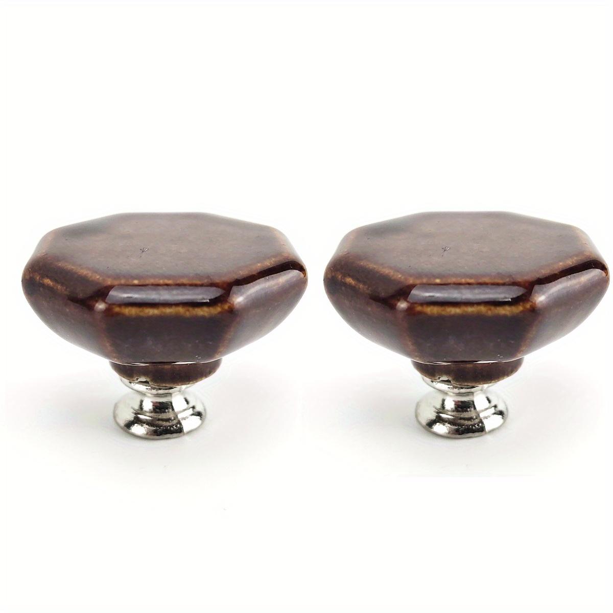 

2 шт. Шестигранные керамические ручки с винтами, для ящиков, шкафов, дверные ручки с одним отверстием 2pcs коричневый