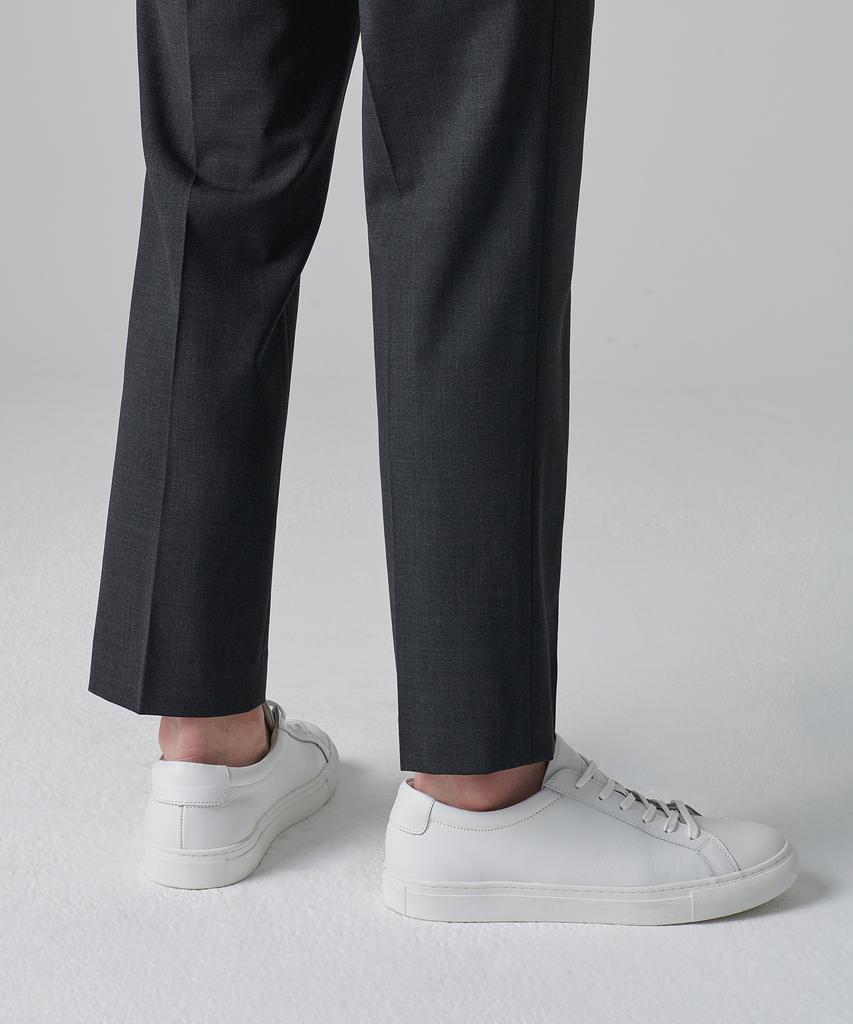 MUSINSA STANDARD Summer Wool Relaxed Tapered Hidden Banding Crop Slacks [Charcoal Gray]