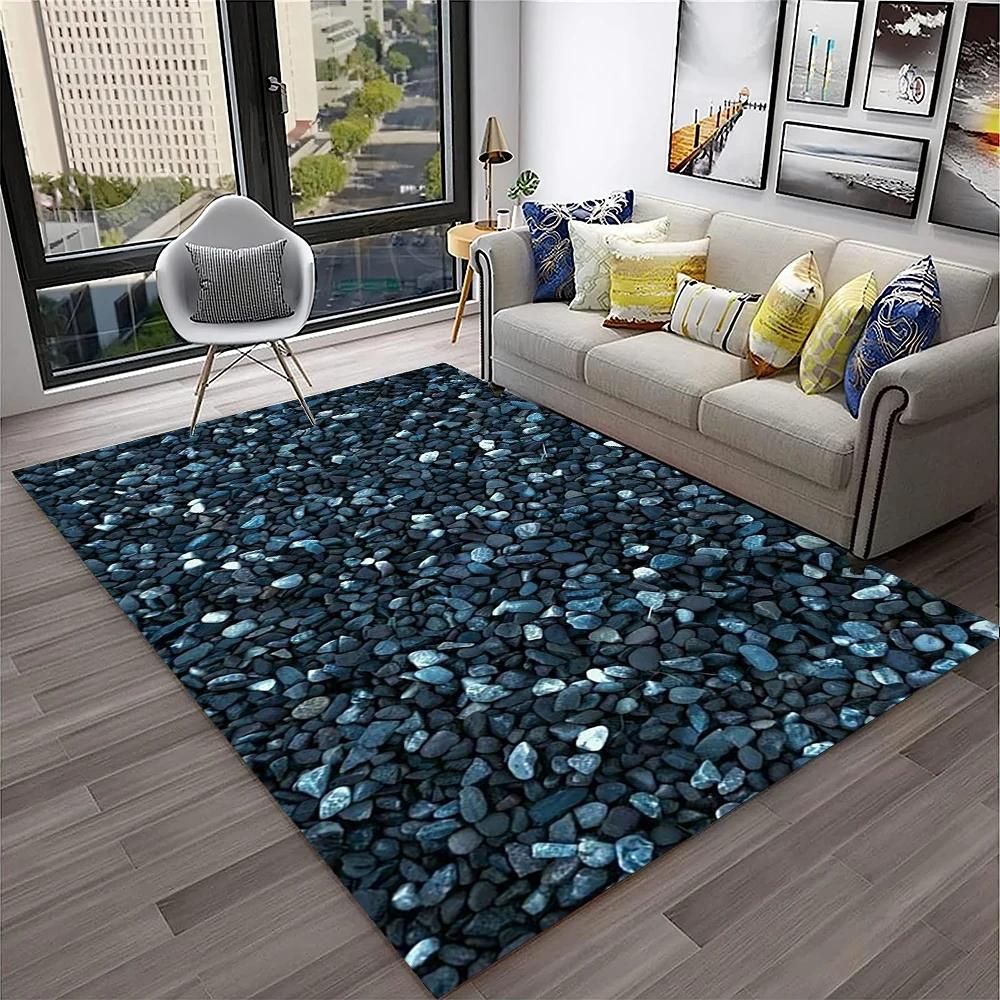 3D Stone Pebbles Footprint Beach Carpet Rug for Home Living Room Bedroom Sofa Doormat Decor,Kid Play Area Rug Non-slip Floor Mat