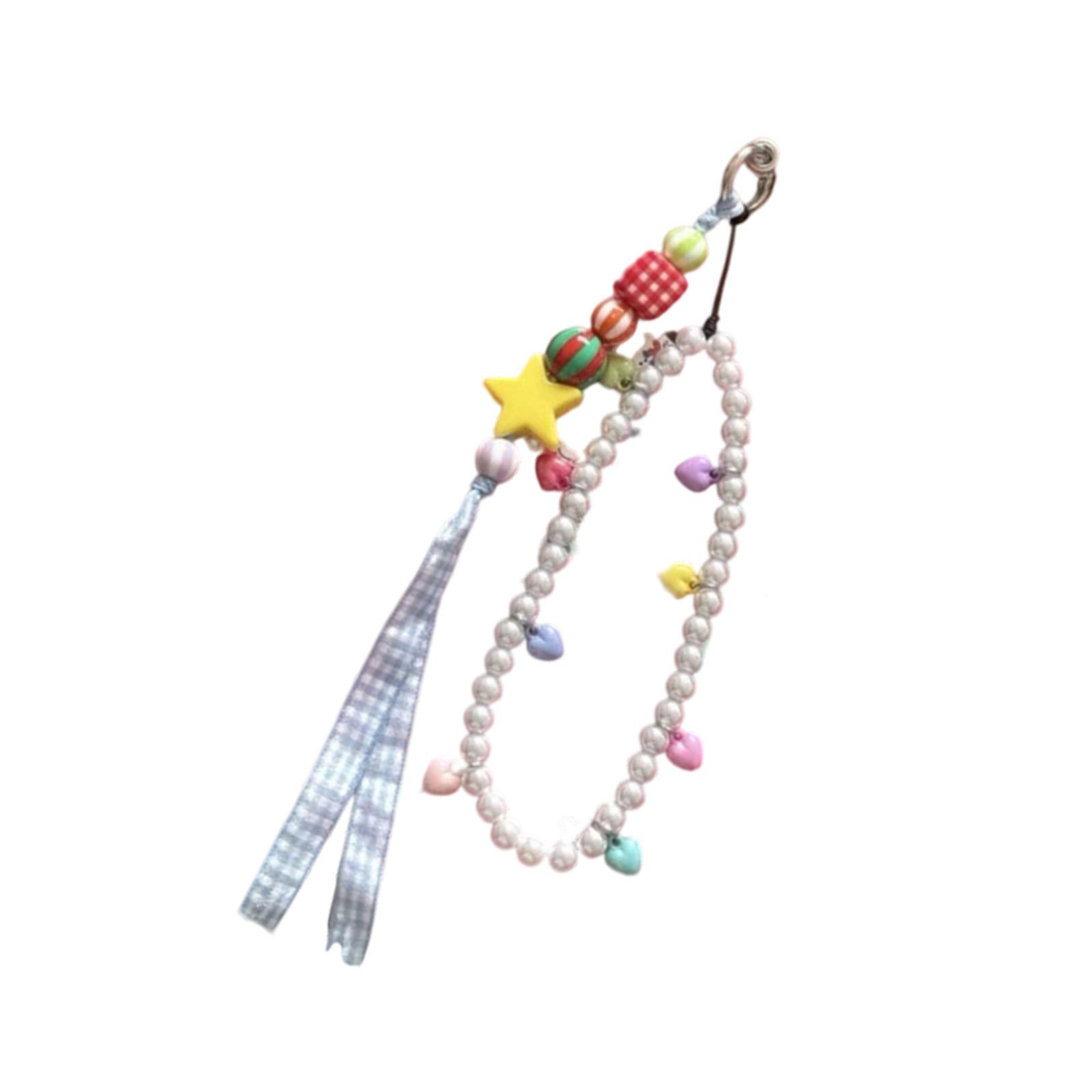 

Trendy Keychain Handmade Imitation Pearls Beaded Cellphone Lanyard Alloy Phone Chain With Colorful Acrylic Letter Bead T2