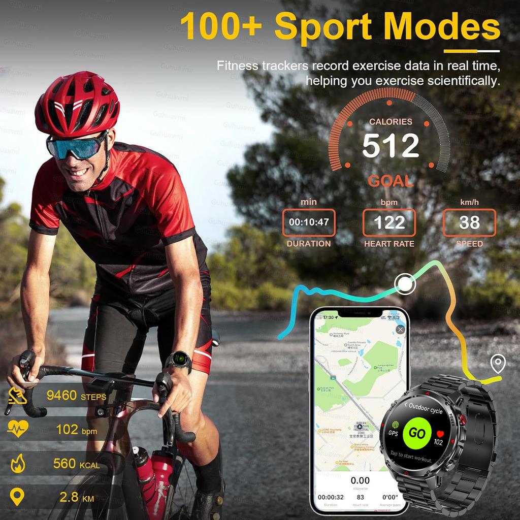 New  Professional GPS Sports Smart Watch Men 1.46" AMOLED Screen 3ATM Compass Fitness Tracker Military Smartwatch