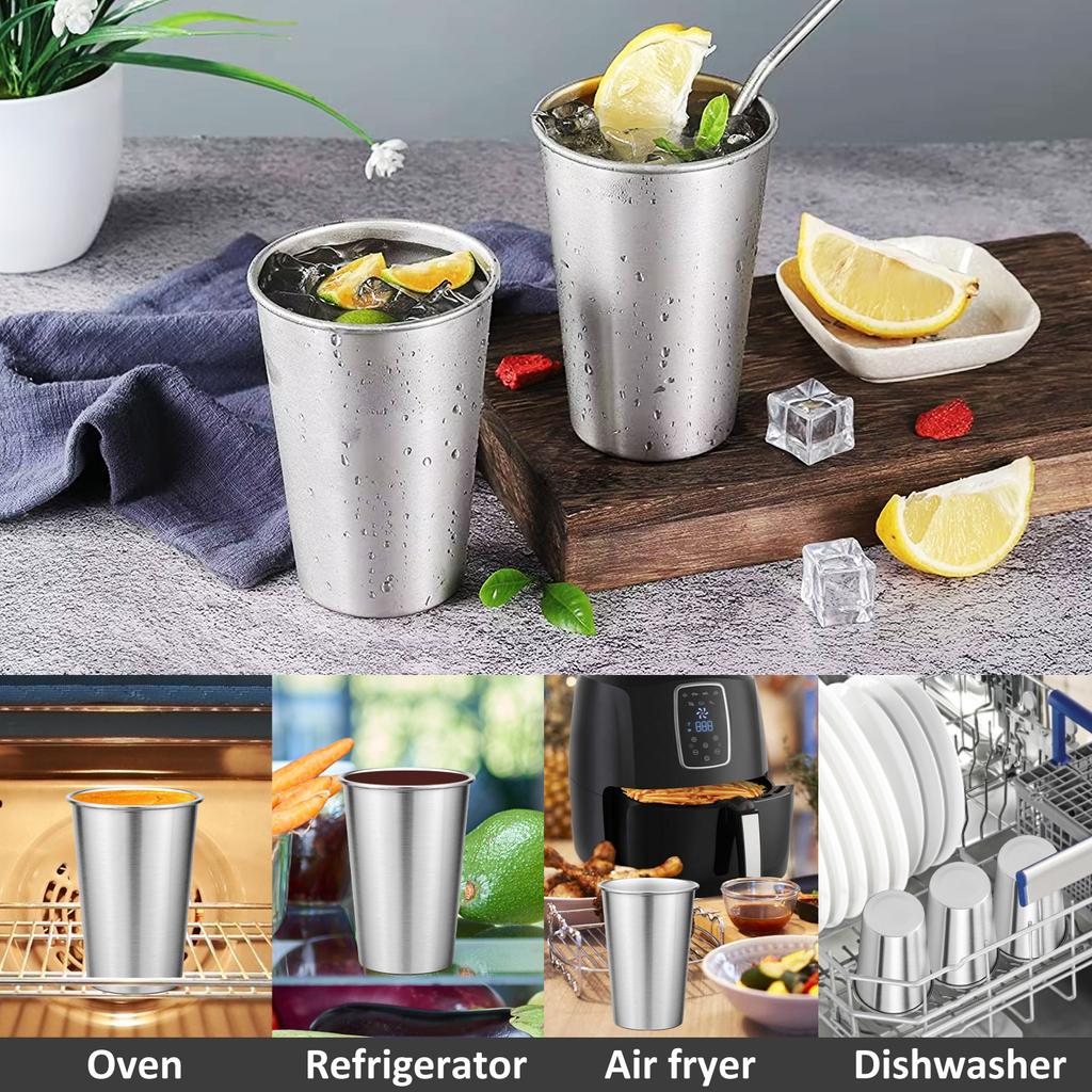 Stainless Steel Cups Stackable Metal Drinking Cups Reusable  for Kids Adult Stackable Cup Drinking Glasses Travel 500ml