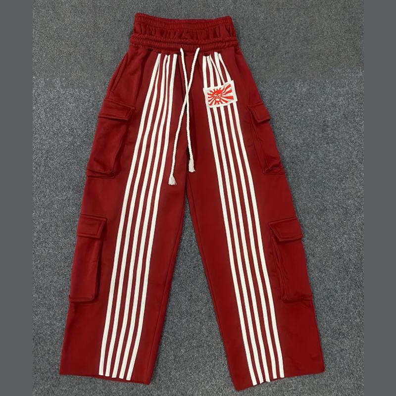 

Европейские и американские ретро уличные брюки с двойной талией в полоску свободного широкого кроя 2XL красный