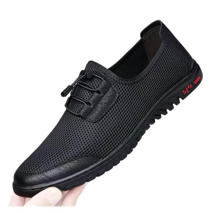 Summer new men's fly-woven mesh breathable casual shoes black flat-bottomed lightweight men's shoes