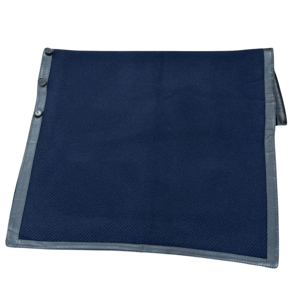 Excellent HERMES shawl H-logo button, leather trim, large poncho Navy wool Women Used