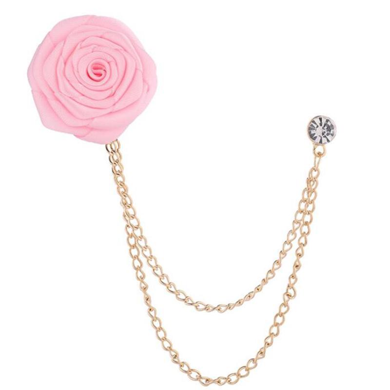 Bridegroom Wedding Brooches Cloth Art Hand-made Rose Flower Brooch Lapel Pin Badge Tassel Chain Men Suit Garment Accessories