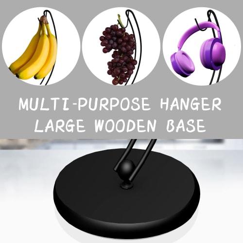 Signice Banana Holder Stand - Patented Modern Banana Tree Hanger with Wooden Base and Stainless Steel, Non-Toppling Banana Rack for Home Kitchen (Full