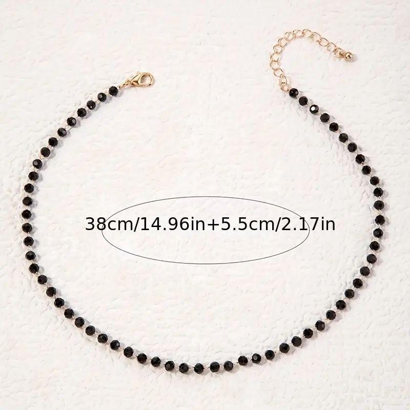 Catena con Perle di Cristallo Nero Poligonale Catena per Clavicola Semplice Stile Gotico Collana Gioielli per Donne