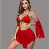 Exotic Hanfu Lingerie Set Sexy Dunhuang Flying Fairy Dancer Sheer Top & Skirt Gold Foil Embroidery Bandage Cosplay Costume Women
