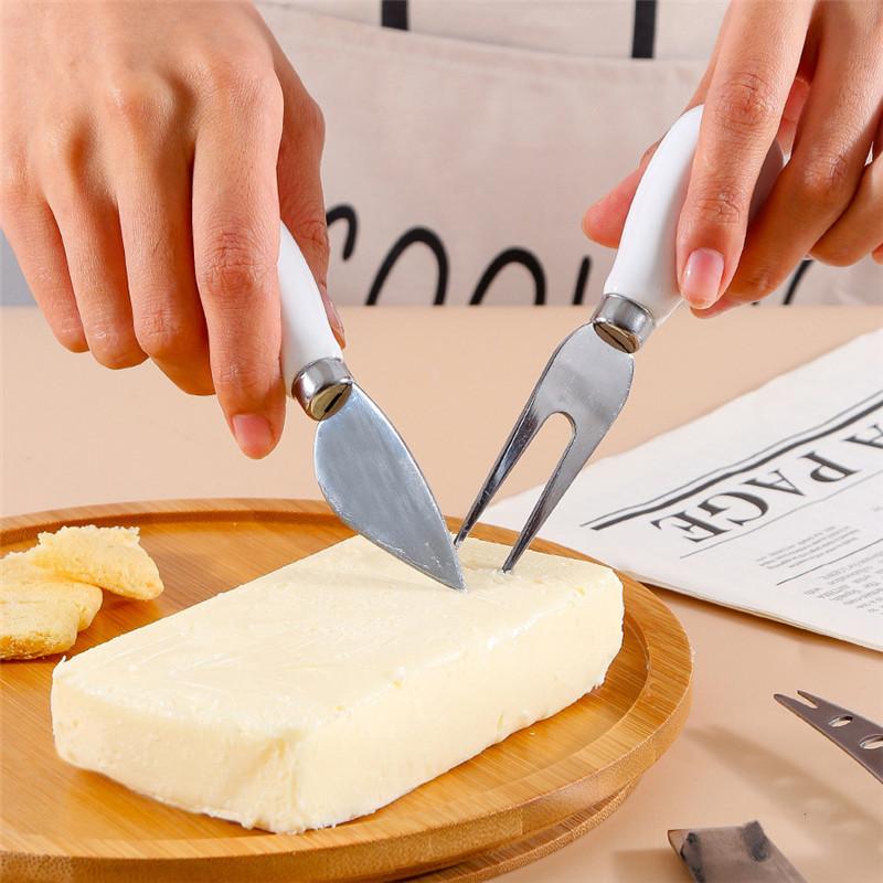 Ceramic Handle Stainless Steel Cheese Knife Creative Butter Knives Slicer Cheese Cake Spatula Fork Graters Kitchen Baking Tools