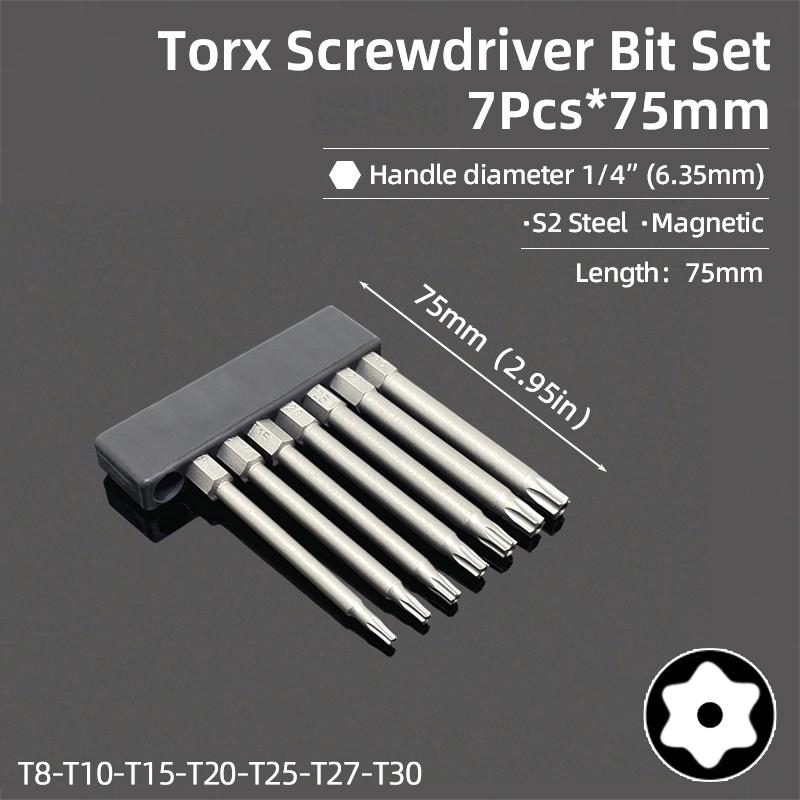 Μύτες Μαγνητικού Κατσαβιδιού Torx 75mm Ασφαλείας Αντιπαραβίασης Μύτη T6-T40 Κοίλη Κεφαλή Δαμασκηνιάς S2 1/4'' Εξάγωνο Χειρός Ηλεκτρικά Εργαλεία