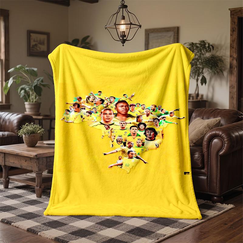 Brazil National Football Team Print Flannel Blanket Soft Warm Sofa Bed Throw Blanket For Home Office Bedroom