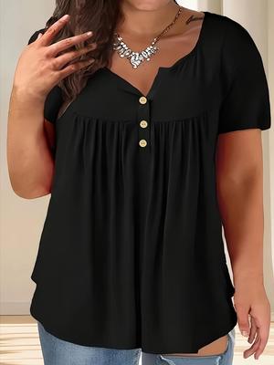 Camiseta Casual de Verano Talla Grande con Botones de Madera Sintética - Top Suelto Europeo y Americano para Mujer