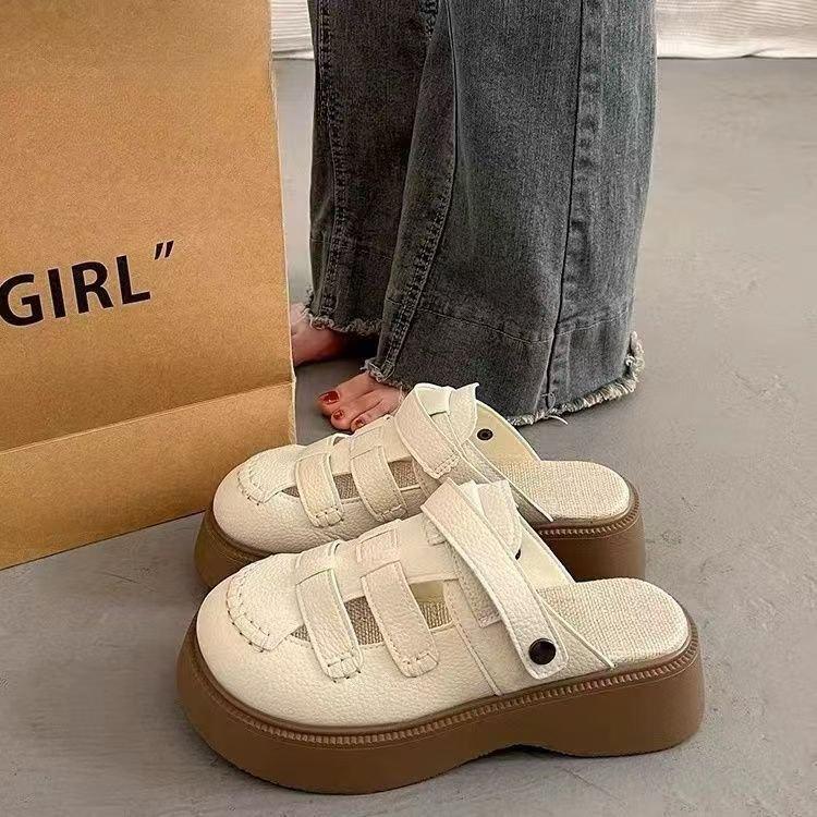 Fashion Women's Hollow Sandals Summer New Breathable Roman Platform Half Slippers Outdoor Lightweight Comfortable Height Increase Flats