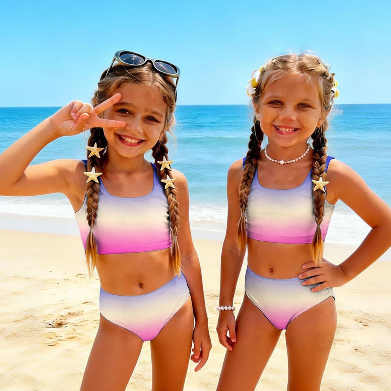 

Girls Two Piece Swimsuit Set Gradient Print Sleeveless Crop Top and High Waist Bottoms Summer Beach Swimwear for Kids 100